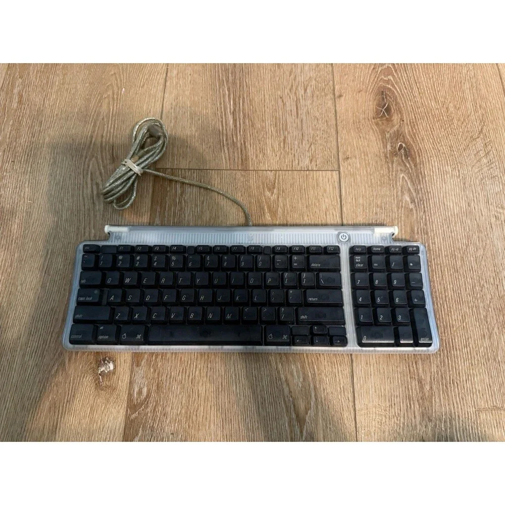 Vintage Apple M2452 2-Port USB Wired Keyboard Teal Blue Translucent, WORKS